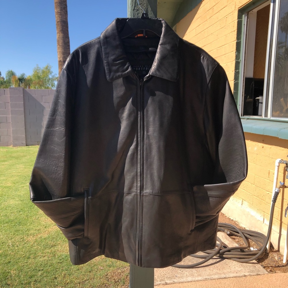 Leather Bomber Jacket by Perry Ellis Portfolio XXL